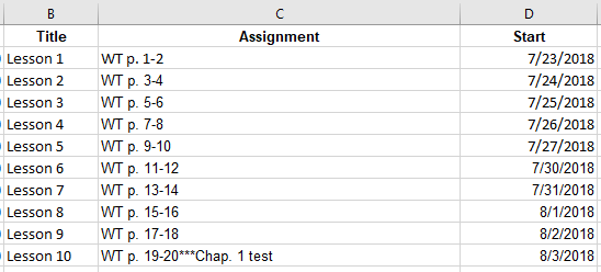 Assignments in Excel